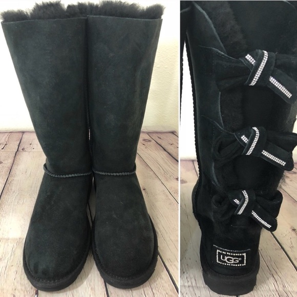 UGG Shoes - NWOT Tall Black UGG & Swarovski Crystal Bow Boots